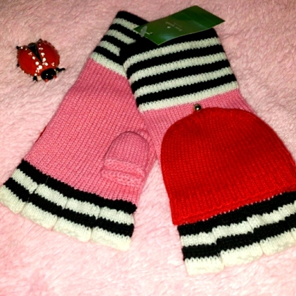 kate spade Accessories - KATE SPADE STRIPE TOP MITTENS